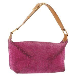 Authentic CELINE C Macadam Canvas Shoulder Bag Suede Pink Gold